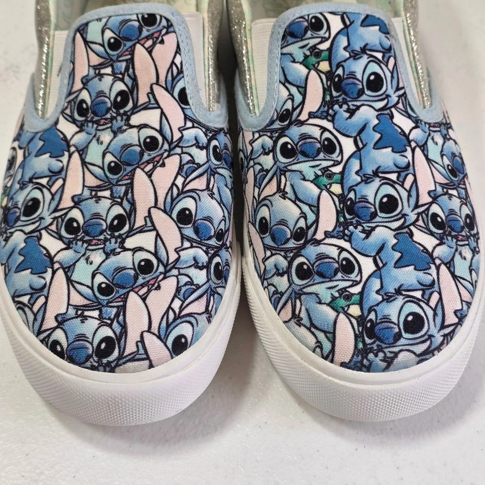 Disney Lilo and Stitch All Over Print Glitter Slip On Sneakers USA Girl 4 Blue